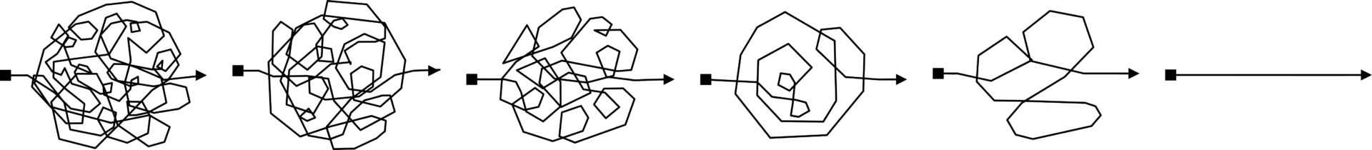 6 arrows are visible, in 5 the lines are tangled and in 1 the arrow is straight,